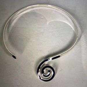 Silver Tone Choker Necklace Signed Contemporary Swirl